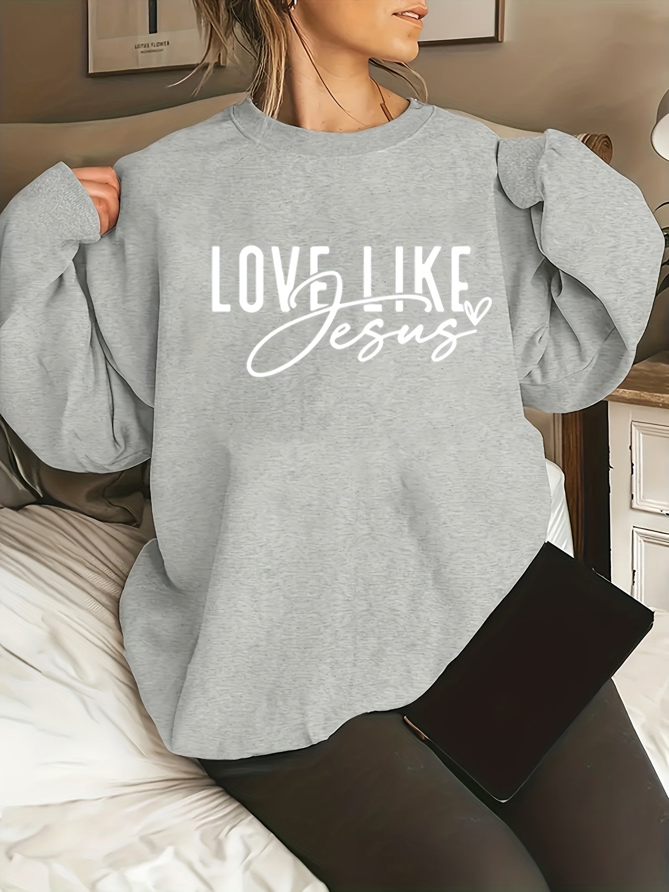 Love Like Jesus Plus Size Women's Christian Pullover Sweatshirt claimedbygoddesigns
