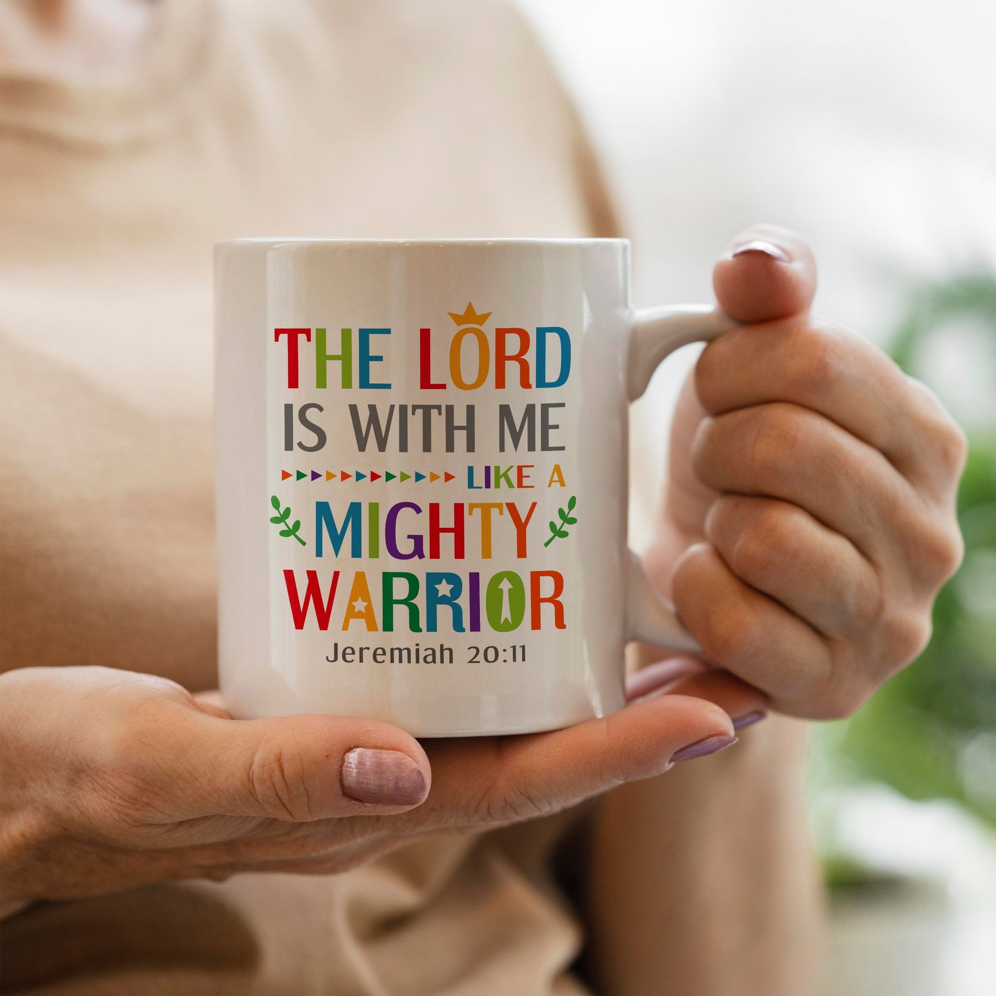Jeremiah 20:11 The Lord Is With Me Like A Mighty Warrior Christian White Ceramic Mug, 11oz claimedbygoddesigns