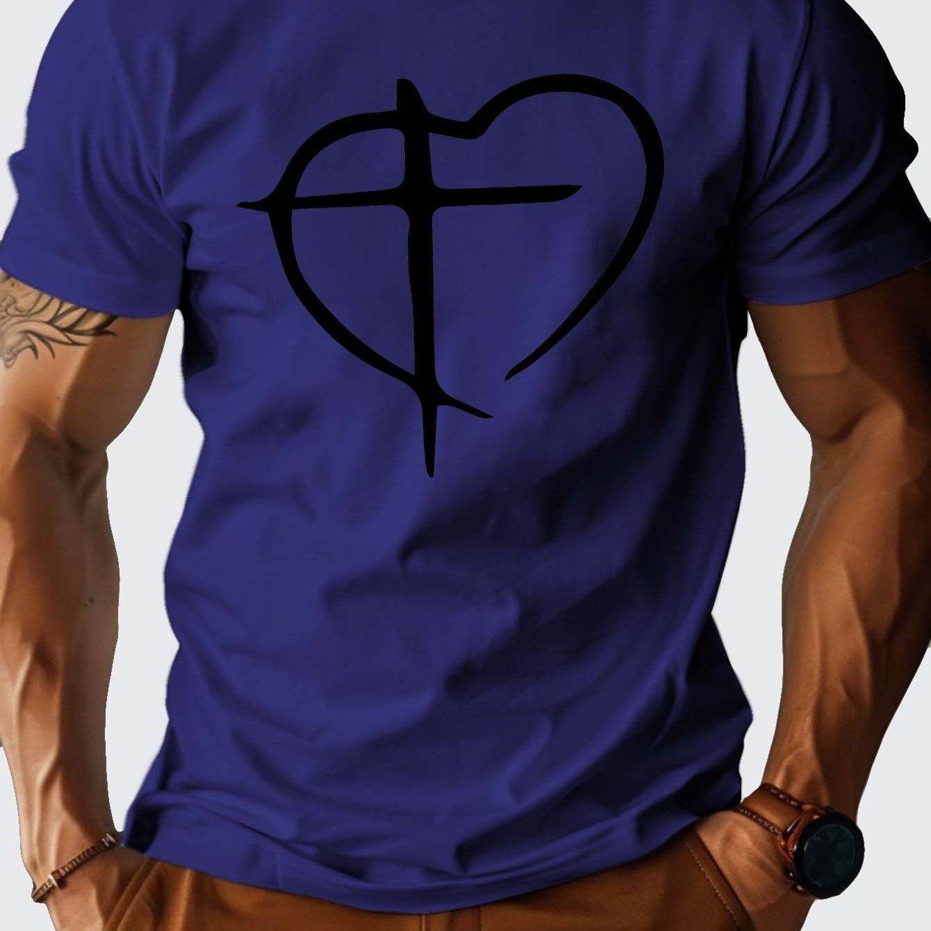 Cross in Heart Men's Christian T-shirt claimedbygoddesigns