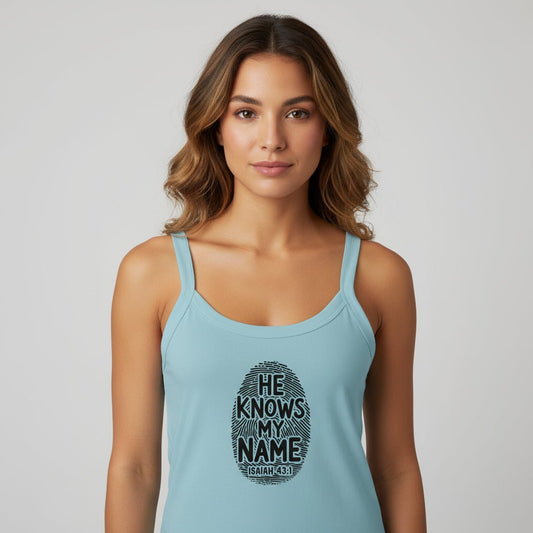 He Knows My Name Christian Women's Micro Ribbed Scoop Tank - ClaimedbyGodDesigns