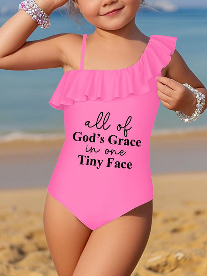 All Of His Grace In One Tiny Face Kid's Christian Swimsuit - ClaimedbyGodDesigns