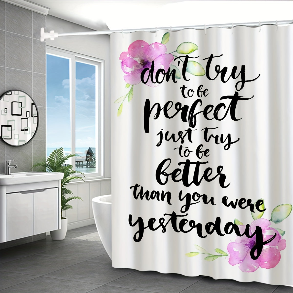 Don't Try To Be Perfect Christian Shower Curtain claimedbygoddesigns