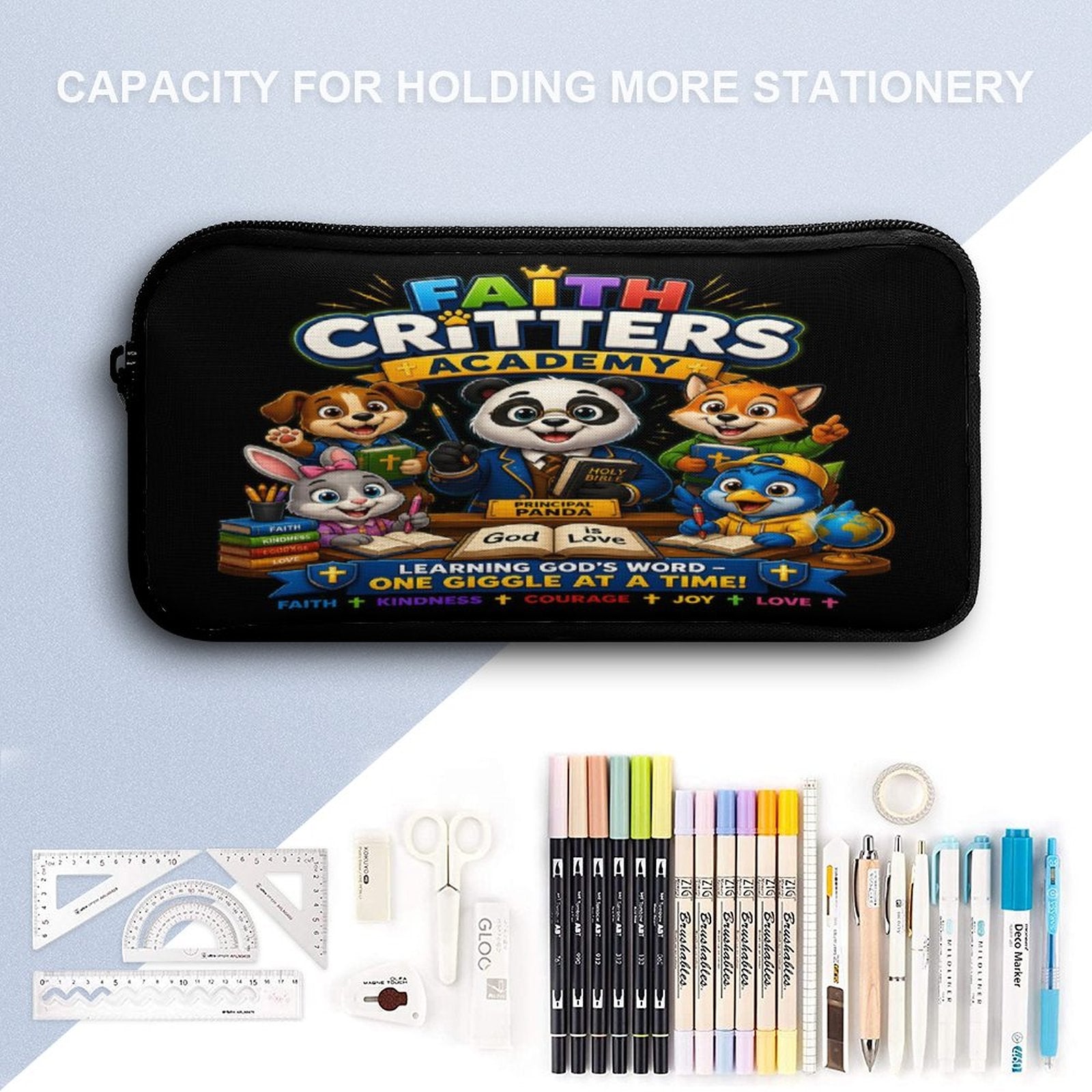 Faith Critters Academy Christian 3 PCS Bag Set (Backpack, Lunch Bag and Pencil Case) - ClaimedbyGodDesigns