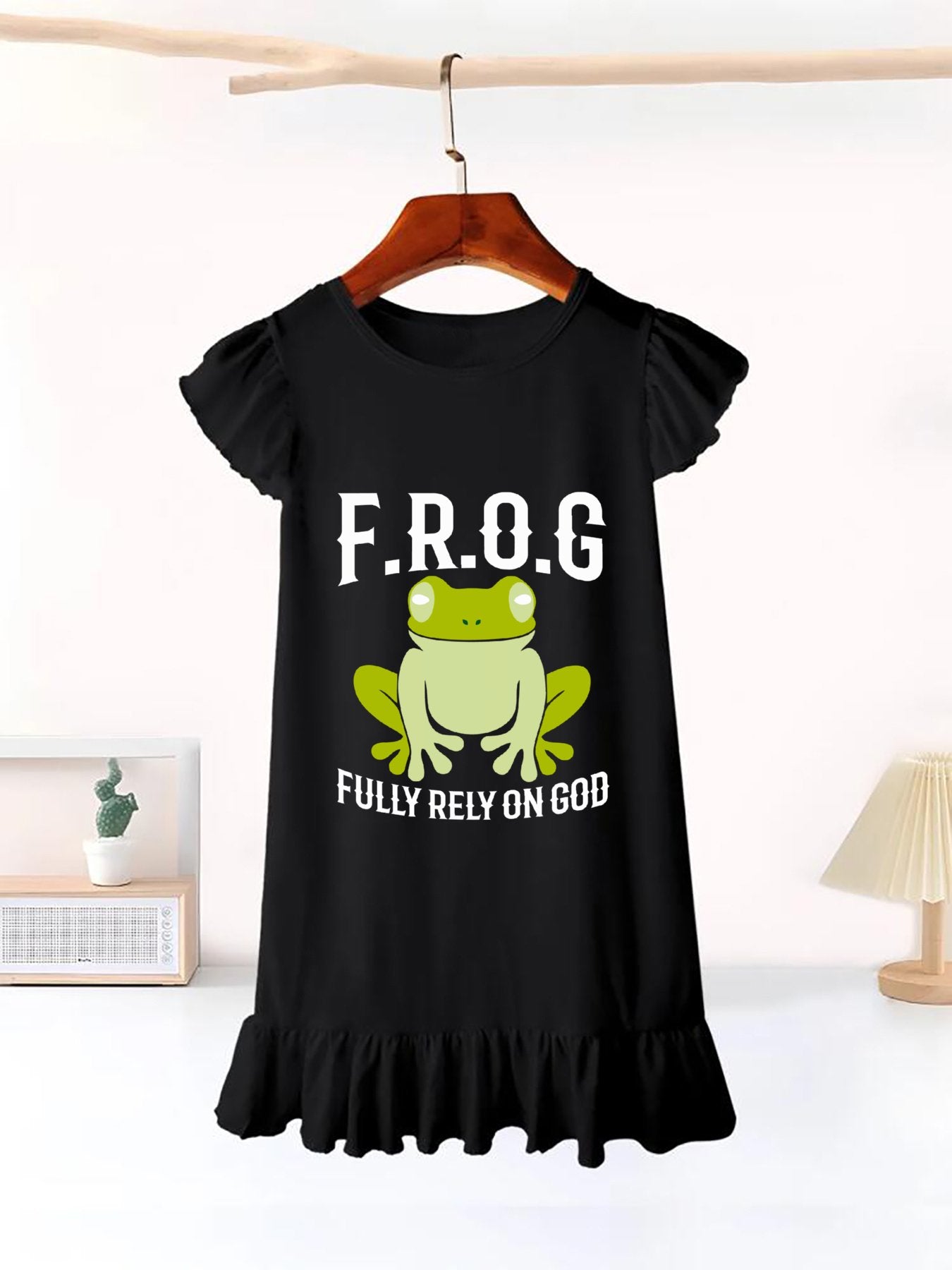 Fully Rely On Him (Frog) Youth Christian Dress for Girls - ClaimedbyGodDesigns