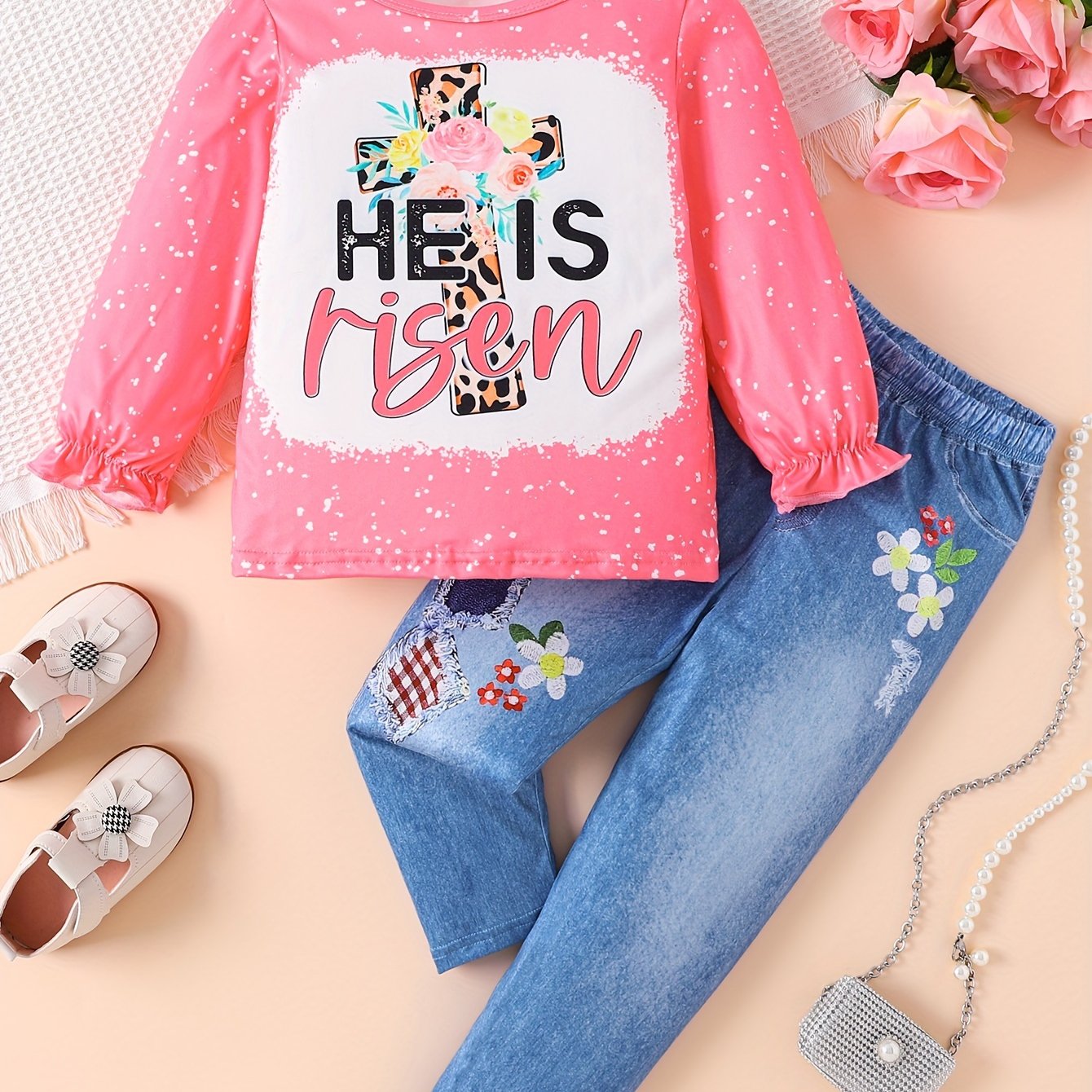 HE IS RISEN Youth Christian Casual Outfit claimedbygoddesigns