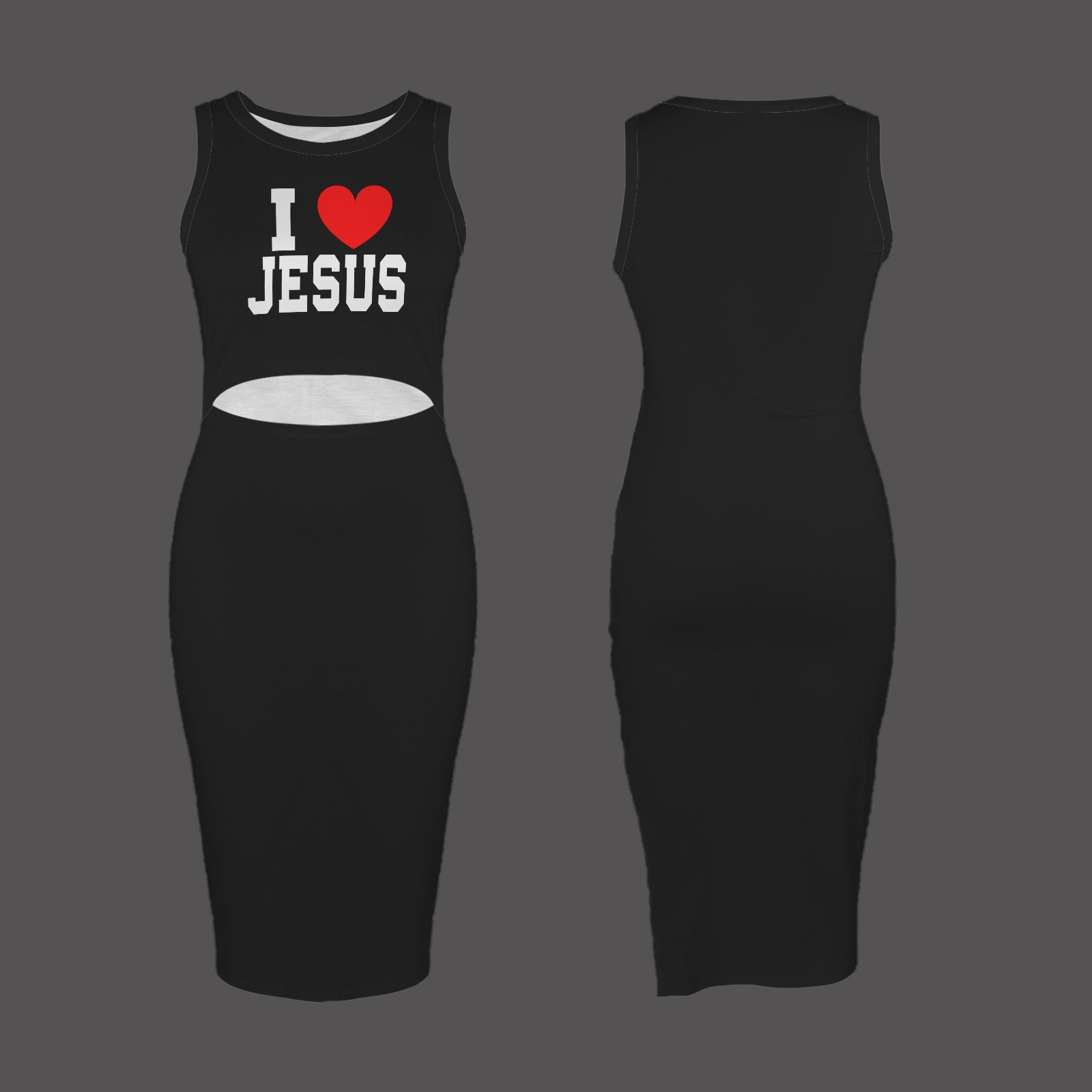 I Love Jesus Crew Neck Side Slit Cut Out Sleeveless Christian Bodycon Dress