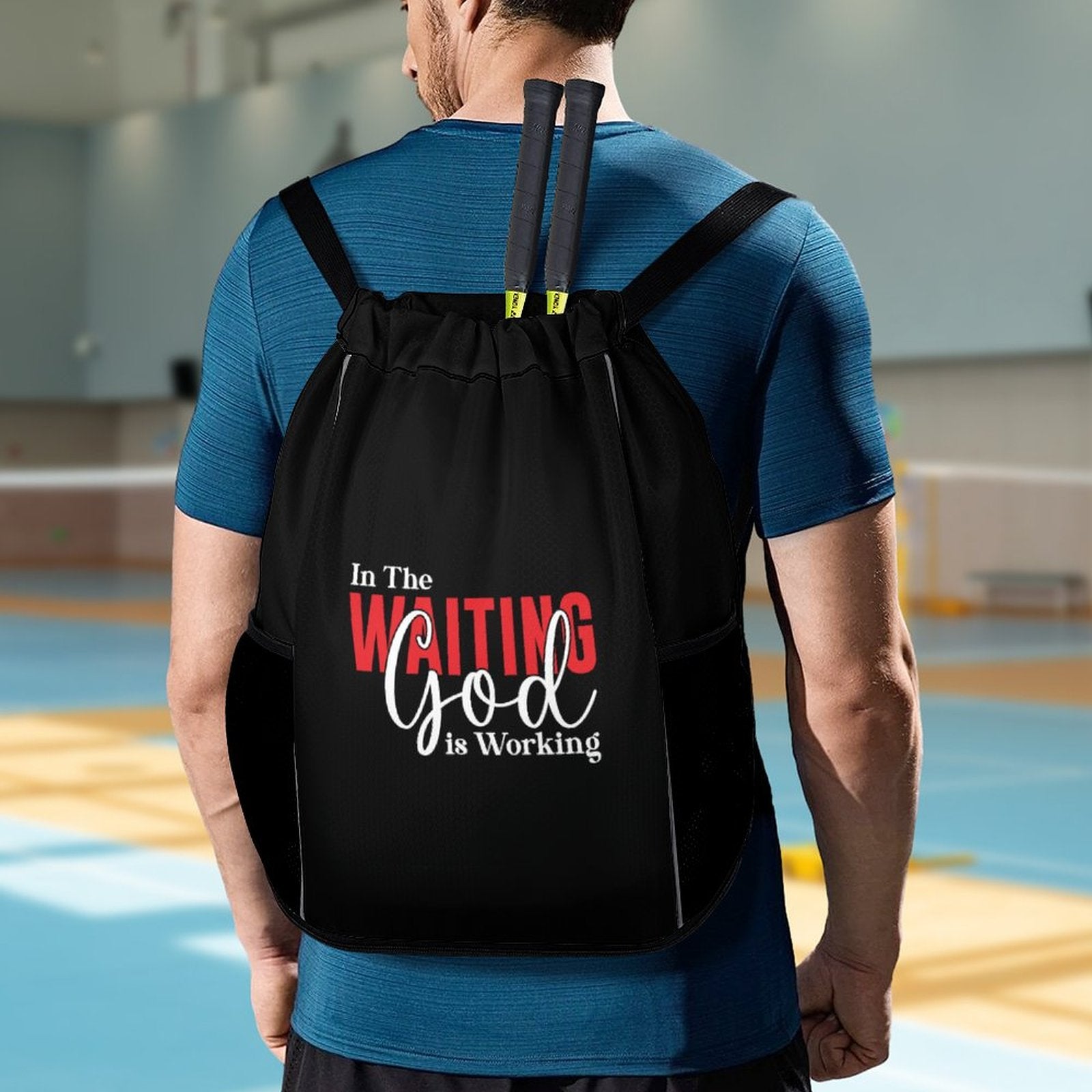 In The Waiting God Is Working Christian Waffle Cloth Drawstring Bag SALE-Personal Design