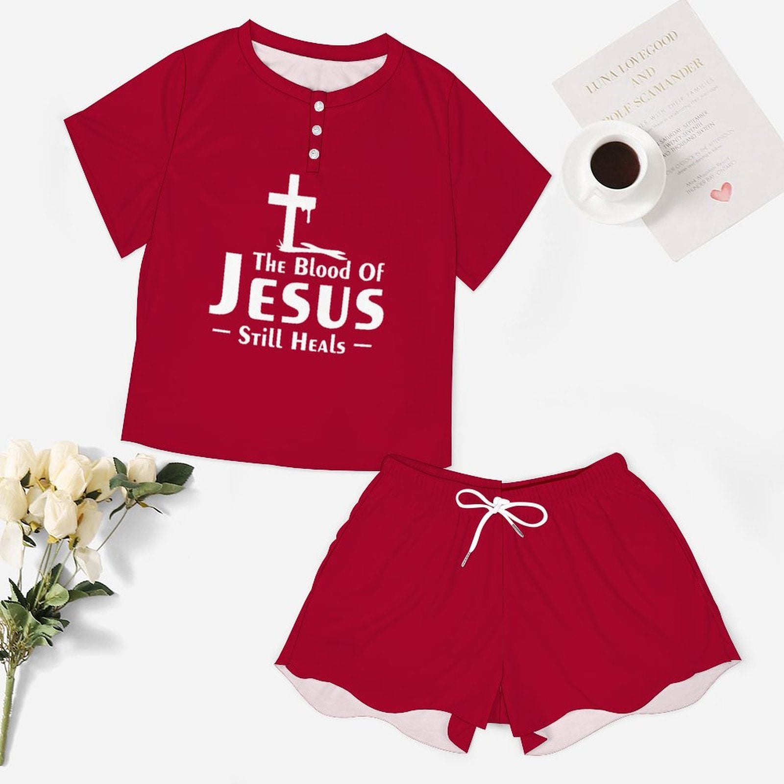 The Blood Of Jesus Still Heals Women's Christian Pajama Short Set SALE-Personal Design