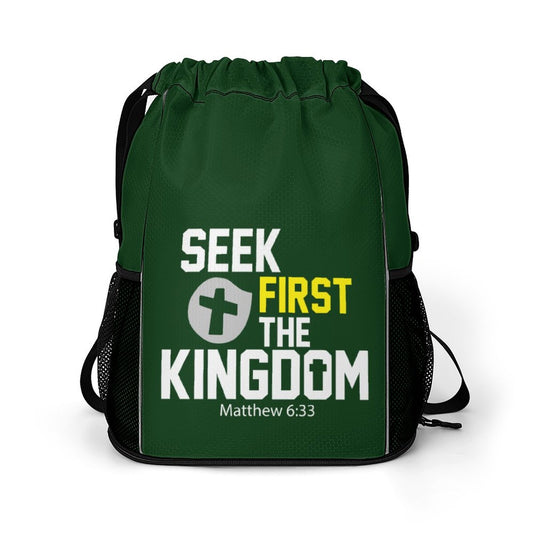 Seek First The Kingdom Christian Waffle Cloth Drawstring Bag