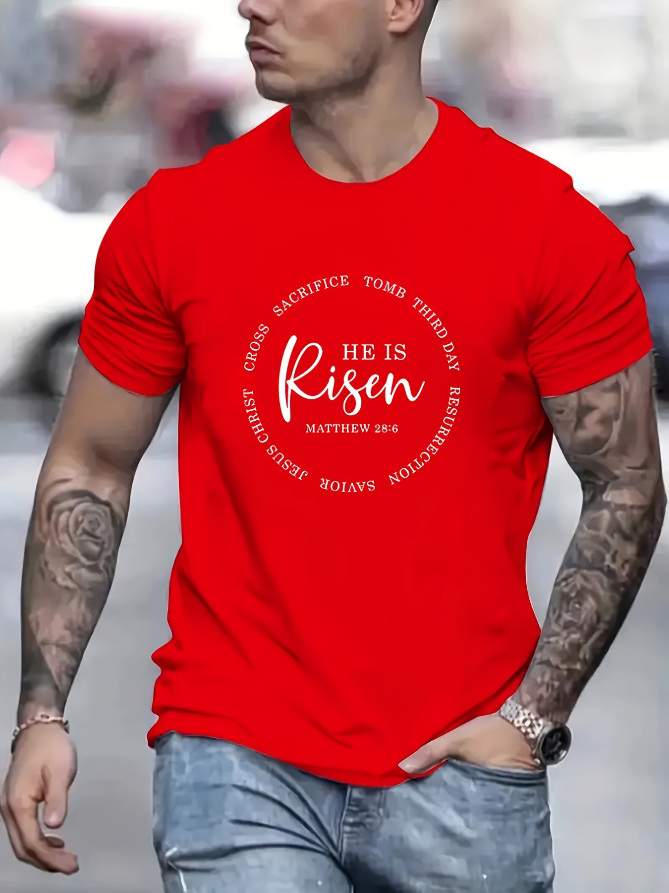 He Is Risen Men's Christian T-shirt claimedbygoddesigns