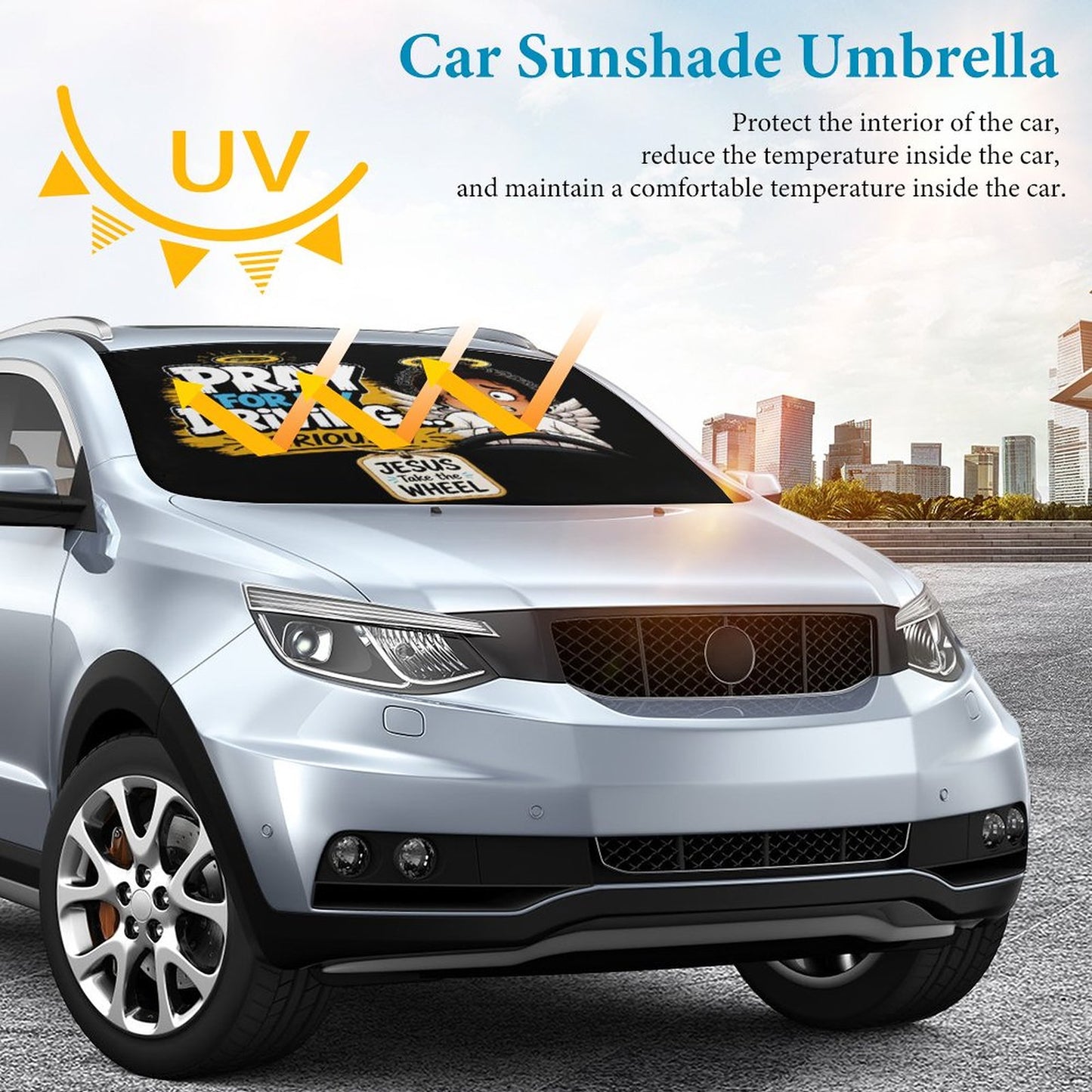Pray for My Driving… Seriously Christian Car Sunshade Umbrella - ClaimedbyGodDesigns