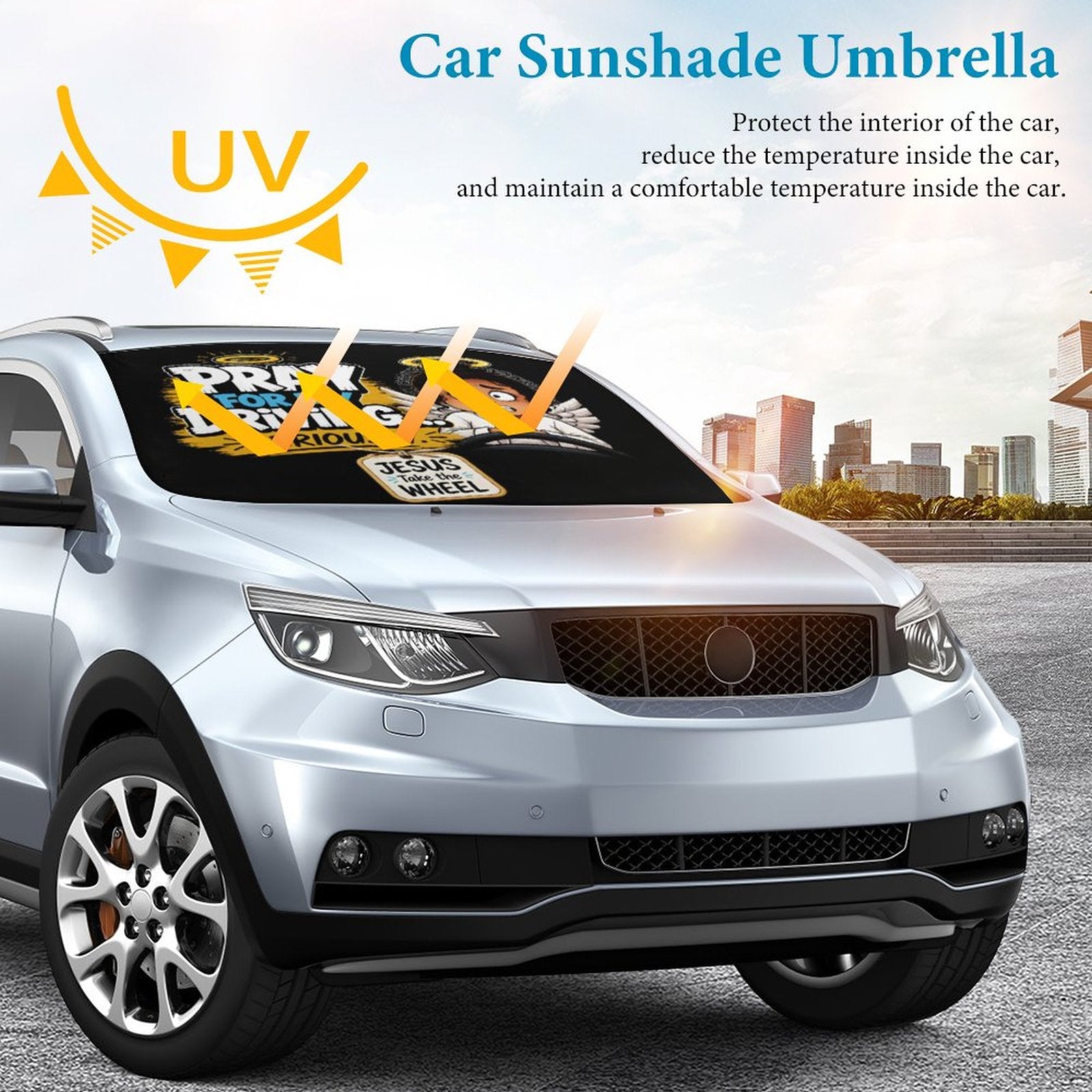 Pray for My Driving… Seriously Christian Car Sunshade Umbrella - ClaimedbyGodDesigns