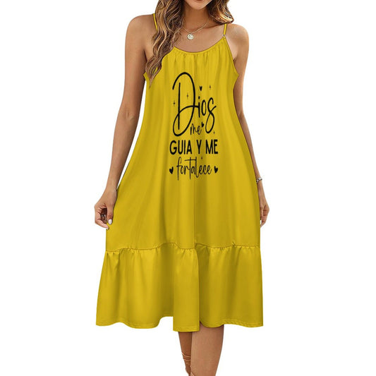 Dios Me Guia Y Me Fortalece Spanish Women's Christian Spaghetti Strap Dress