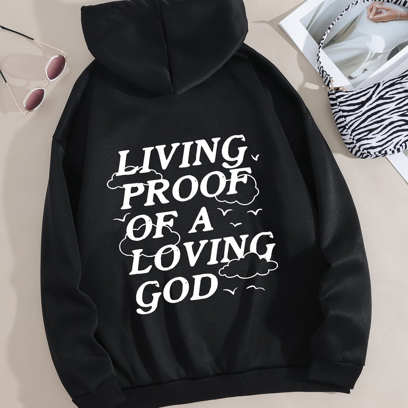 Living Proof Of A Loving God Plus Size Women's Christian Pullover Hooded Sweatshirt claimedbygoddesigns