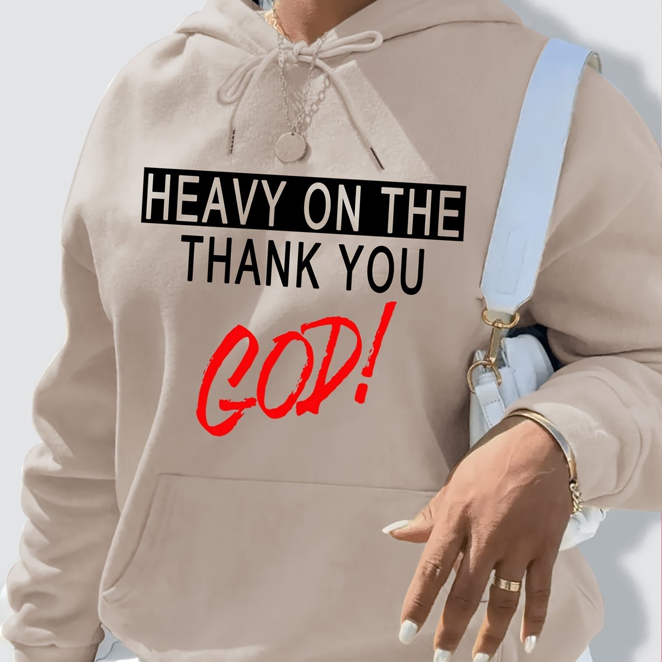 Heavy On The Thank You God Women's Christian Pullover Hooded Sweatshirt claimedbygoddesigns