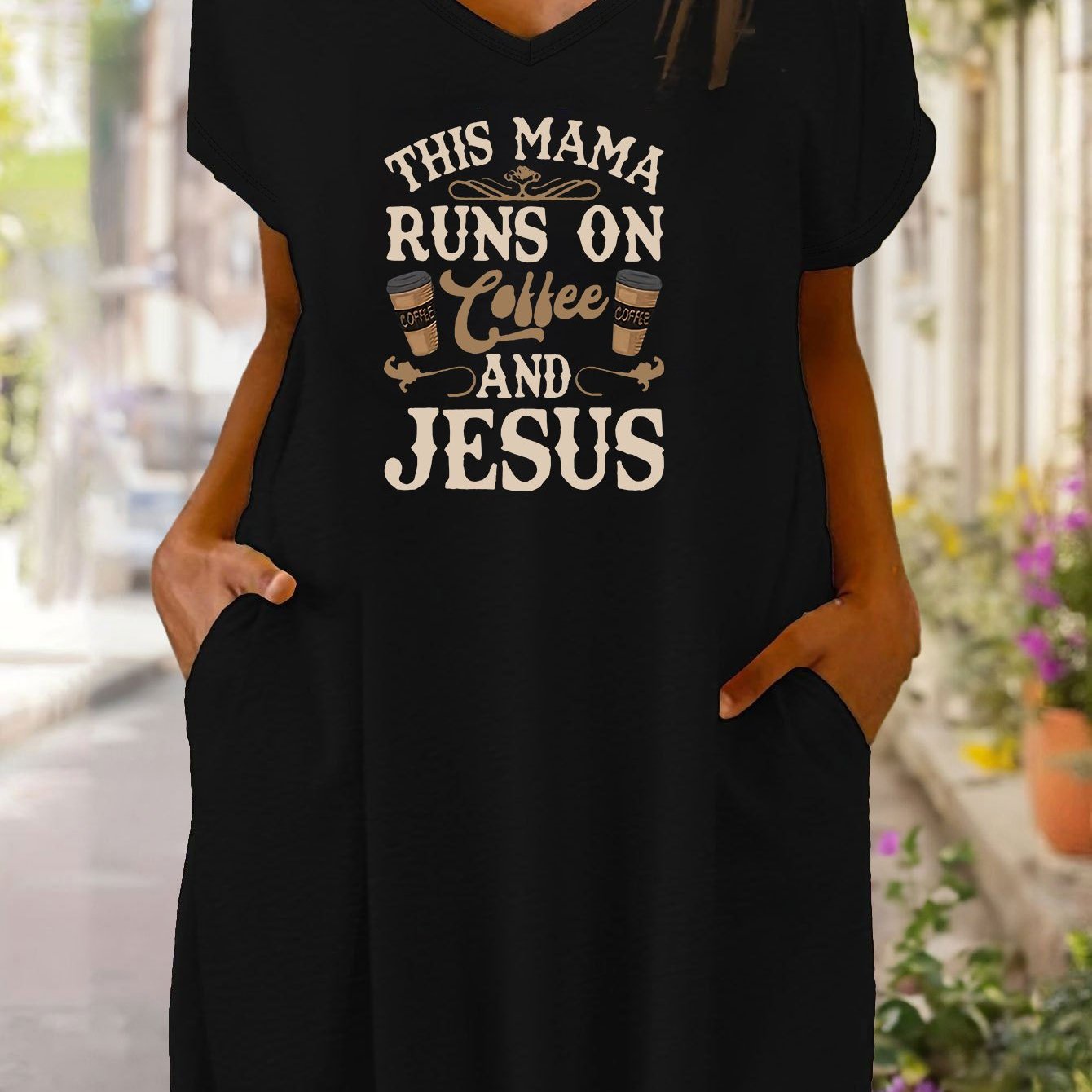 This Mama Runs On Coffee And Jesus Women's Christian Pajama Dress claimedbygoddesigns