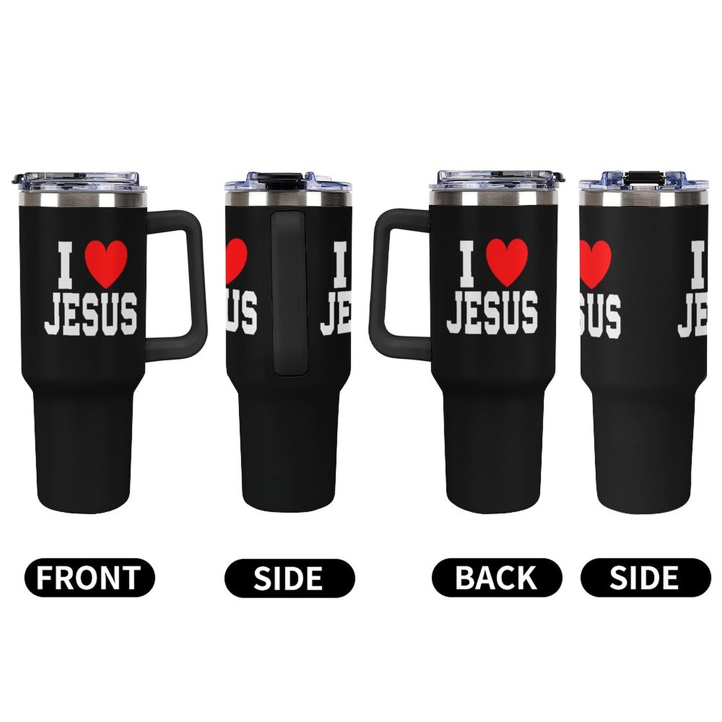 I Love Jesus 40oz Insulated Christian Tumbler with Handle and Straw