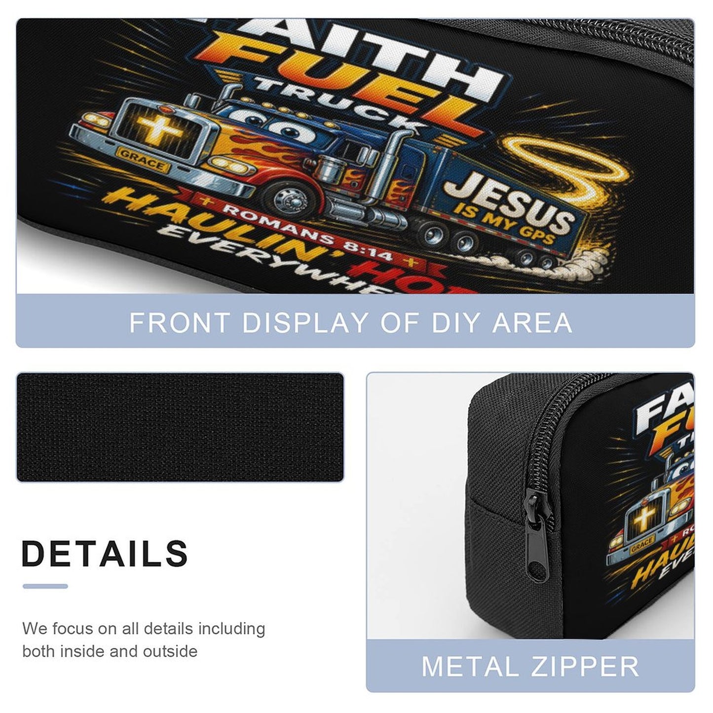 Faith Fuel Truck Christian 3 PCS Bag Set (Backpack, Lunch Bag and Pencil Case) - ClaimedbyGodDesigns