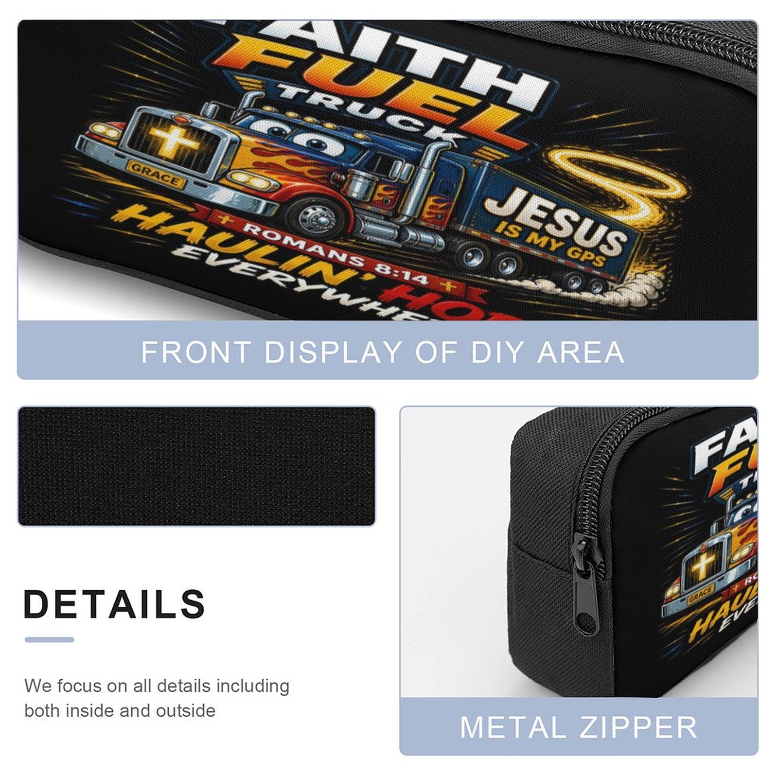 Faith Fuel Truck Christian 3 PCS Bag Set (Backpack, Lunch Bag and Pencil Case) - ClaimedbyGodDesigns