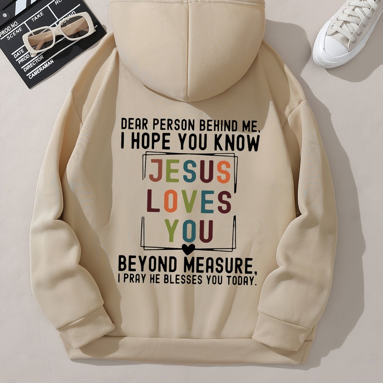 Dear Person Behind Me, Jesus Loves You Women's Christian Pullover Hooded Sweatshirt claimedbygoddesigns