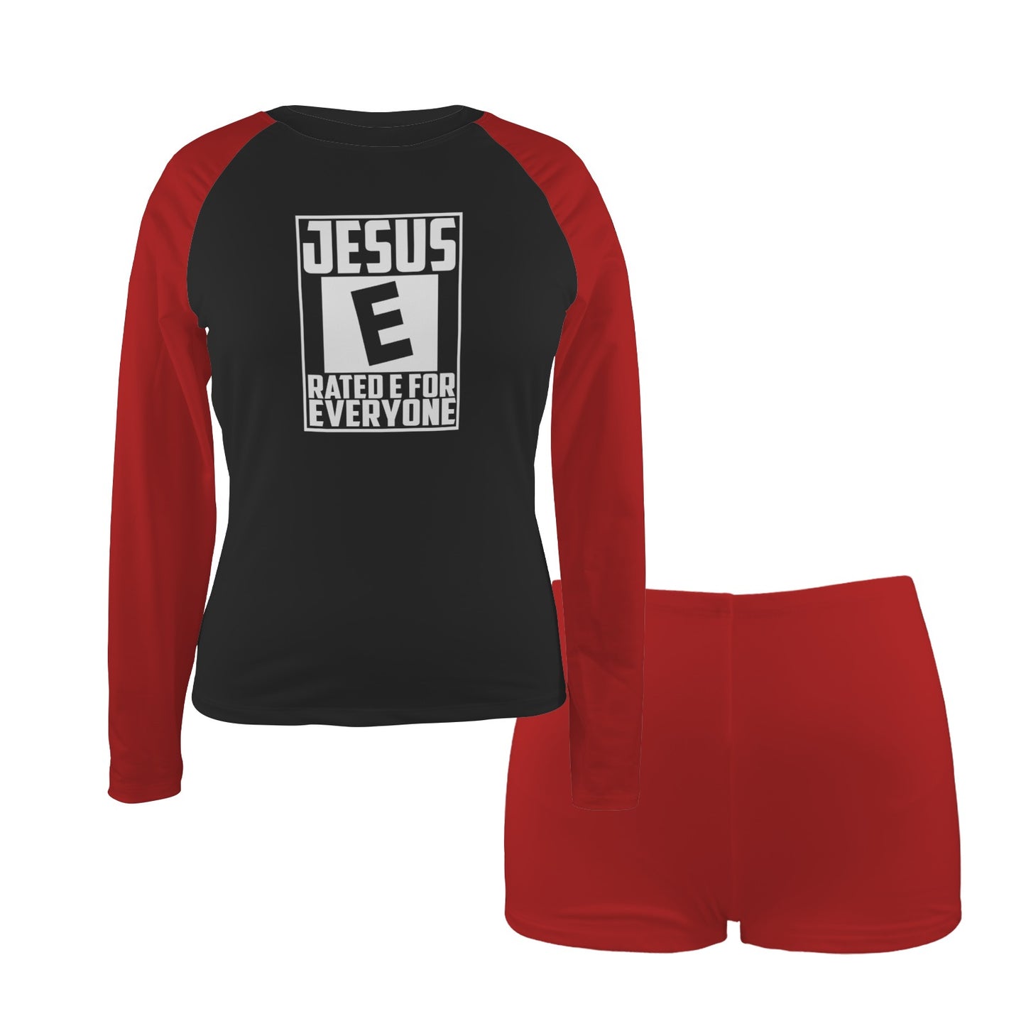 Jesus Rated E For Everyone Christian Women's Long Sleeve& Shorts Tankini Set