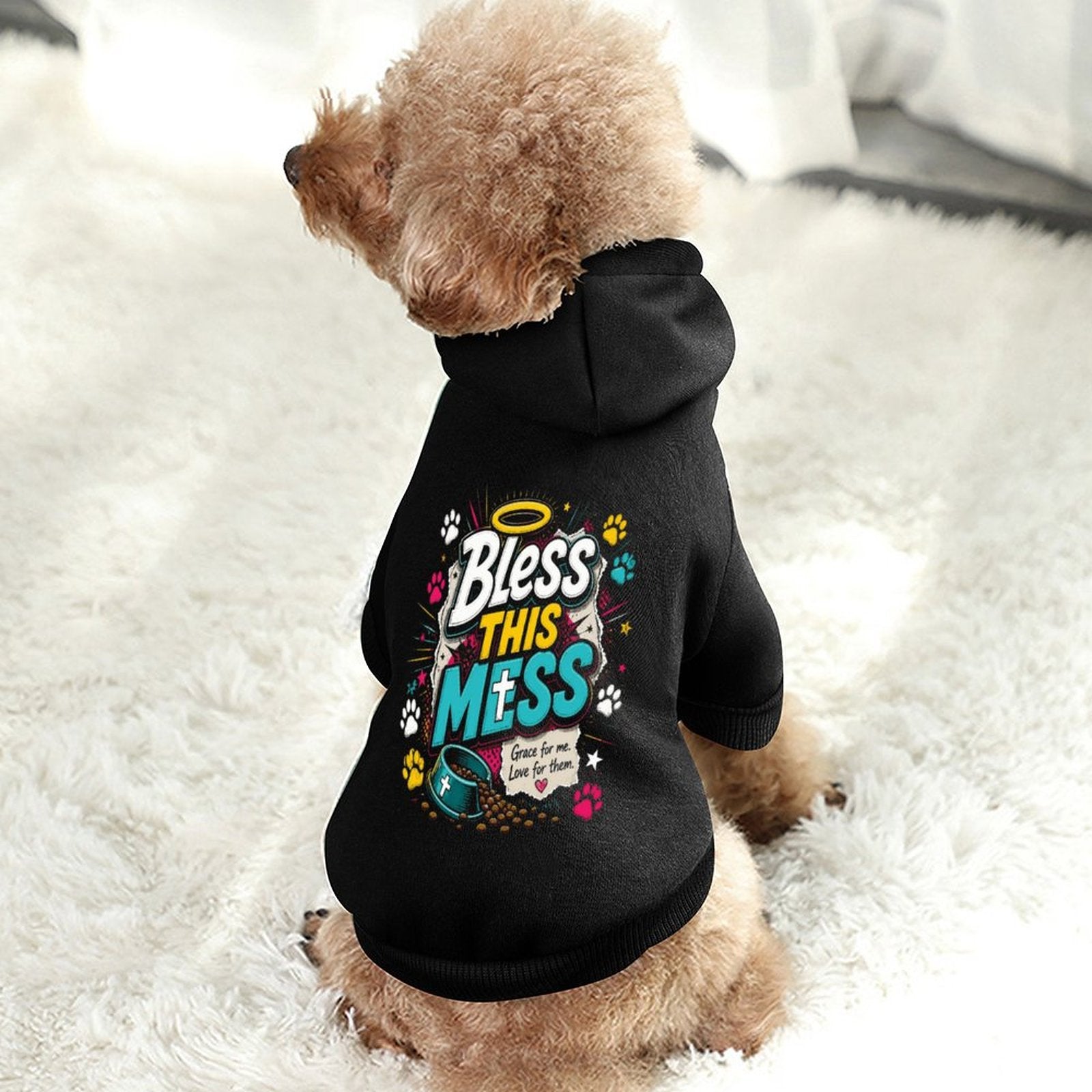 Bless This Mess Christian Pet Hooded Pullover Sweatshirt Dog/Cat Hoodie Warm, Soft & Breathable - ClaimedbyGodDesigns