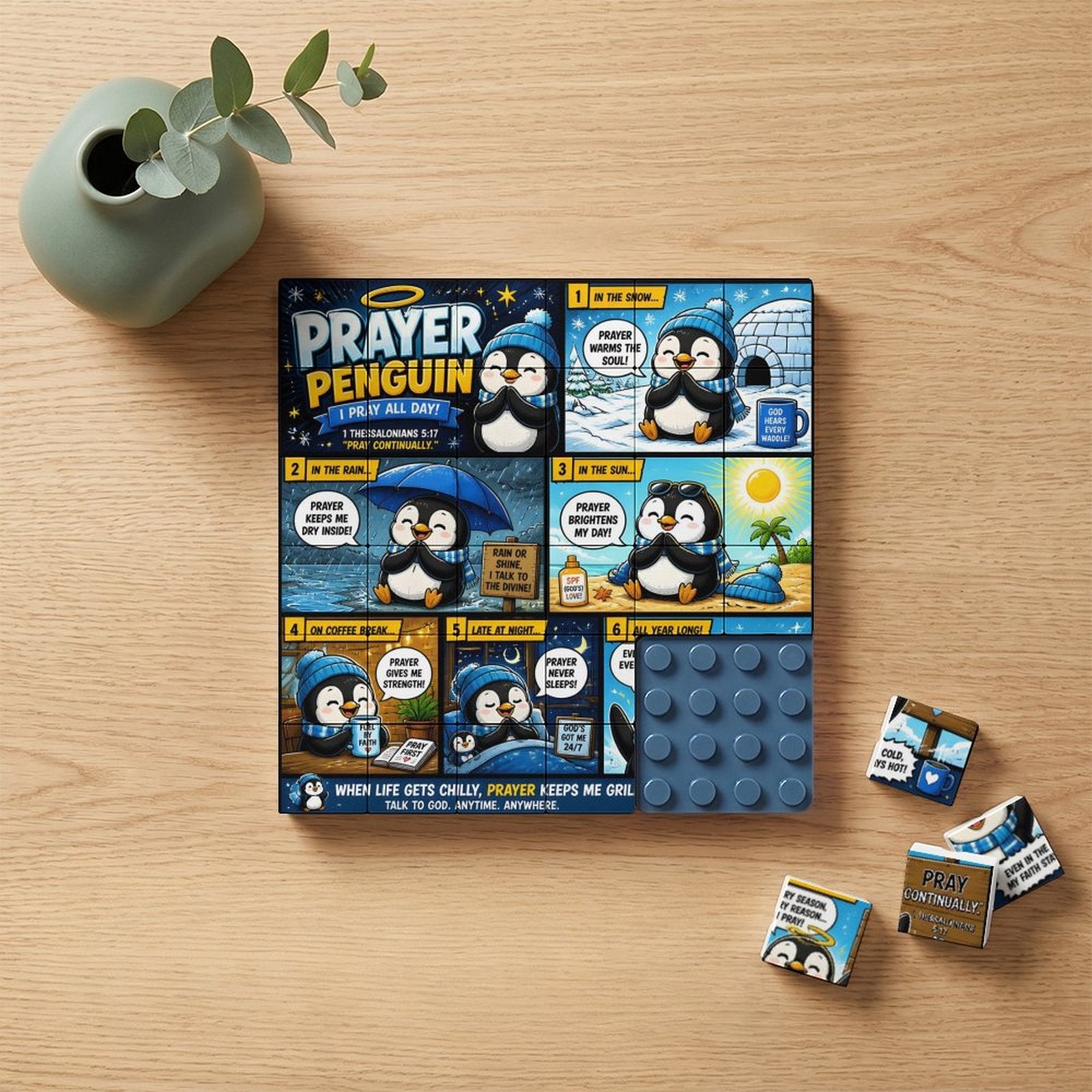 Prayer Penguin – Building Block Puzzle Ornament - ClaimedbyGodDesigns