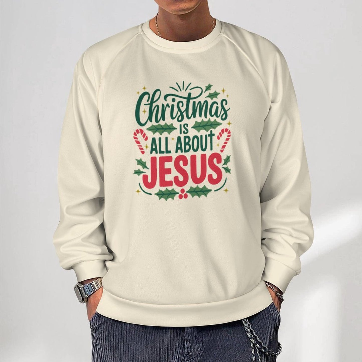 Christmas Is All About Jesus Men's Christian Pullover Crewneck Sweatshirt