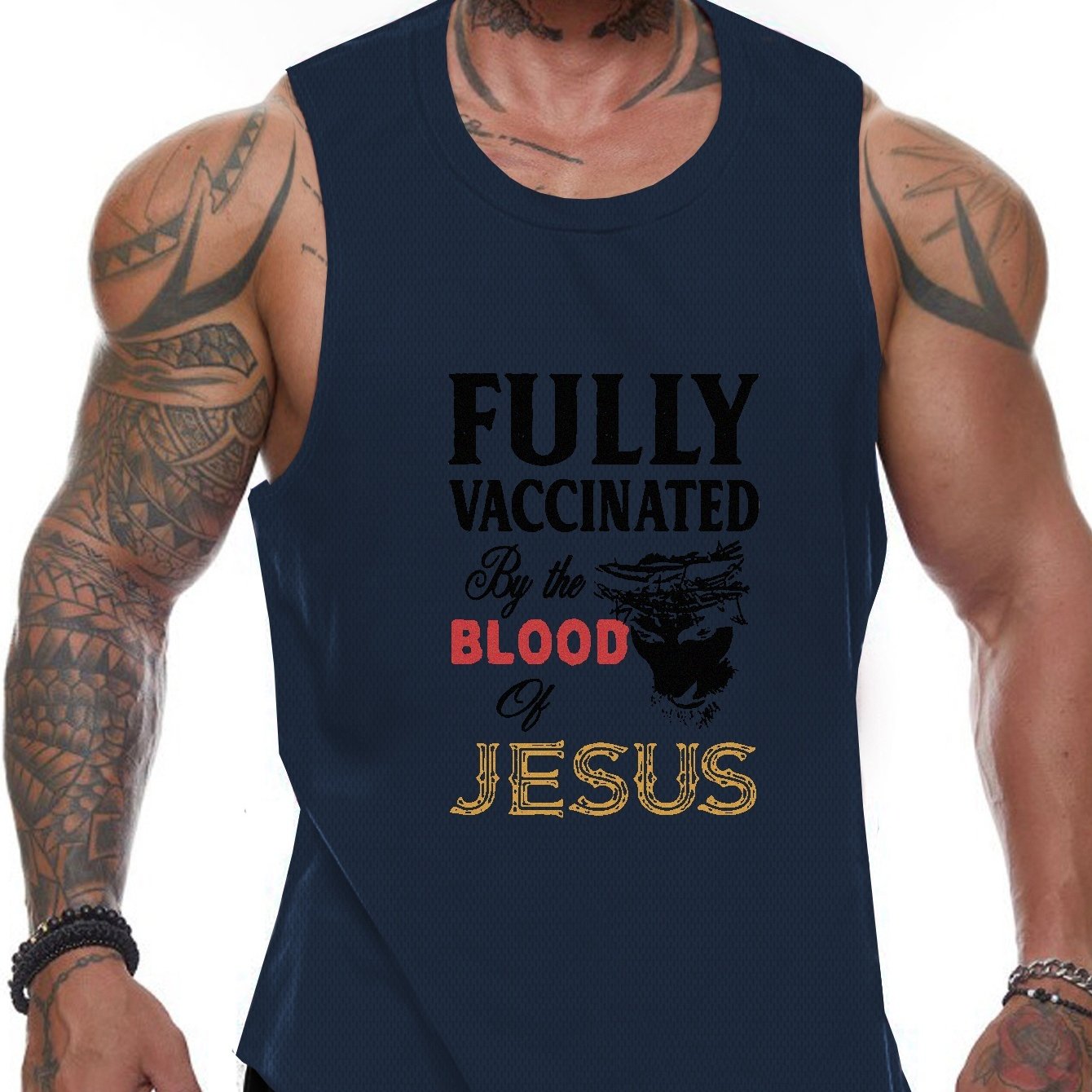 Fully Vaccinated By The Blood Of Jesus Plus Size Men's Christian Tank Top claimedbygoddesigns