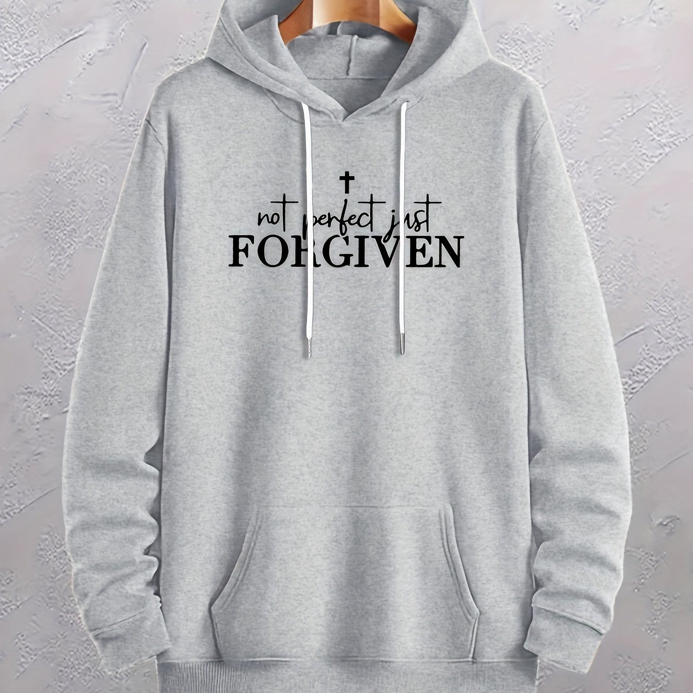 Not Perfect Just Forgiven Plus Size Men's Christian Pullover Hooded Sweatshirt claimedbygoddesigns