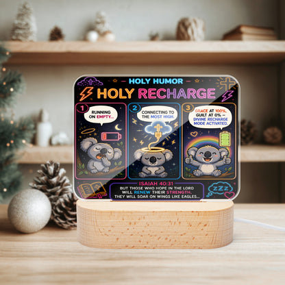 Holy Recharge Christian Square Acrylic Nigh Light - Luminous Base - ClaimedbyGodDesigns