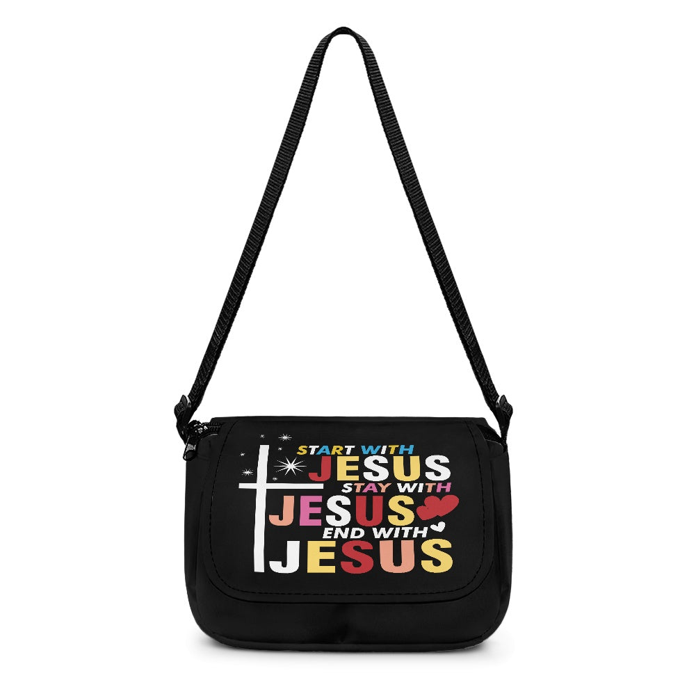 Start, Stay, End With Jesus Christian Kids Flap Crossbody Bag
