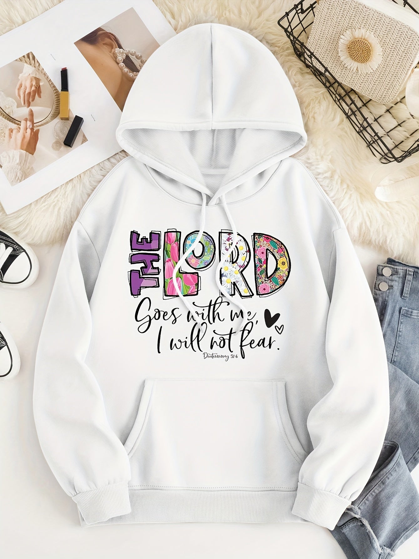 The Lord Goes With Me I Will Not Fear Women's Christian Pullover Hooded Sweatshirt claimedbygoddesigns
