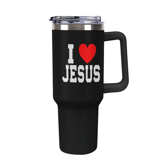 I Love Jesus 40oz Insulated Christian Tumbler with Handle and Straw