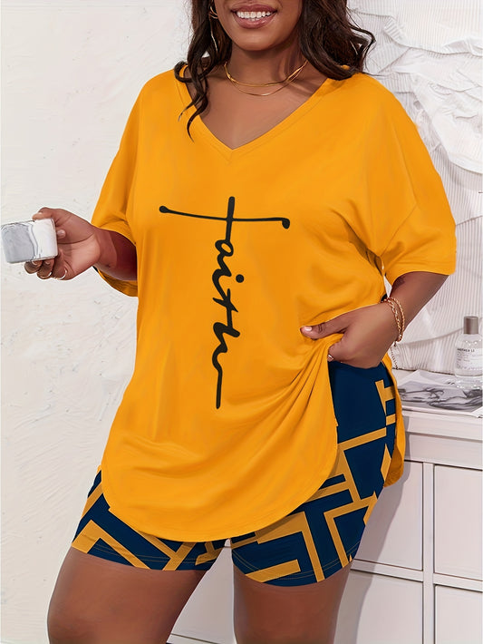 Faith (patterned) Plus Size Women's Christian Pajama Set claimedbygoddesigns