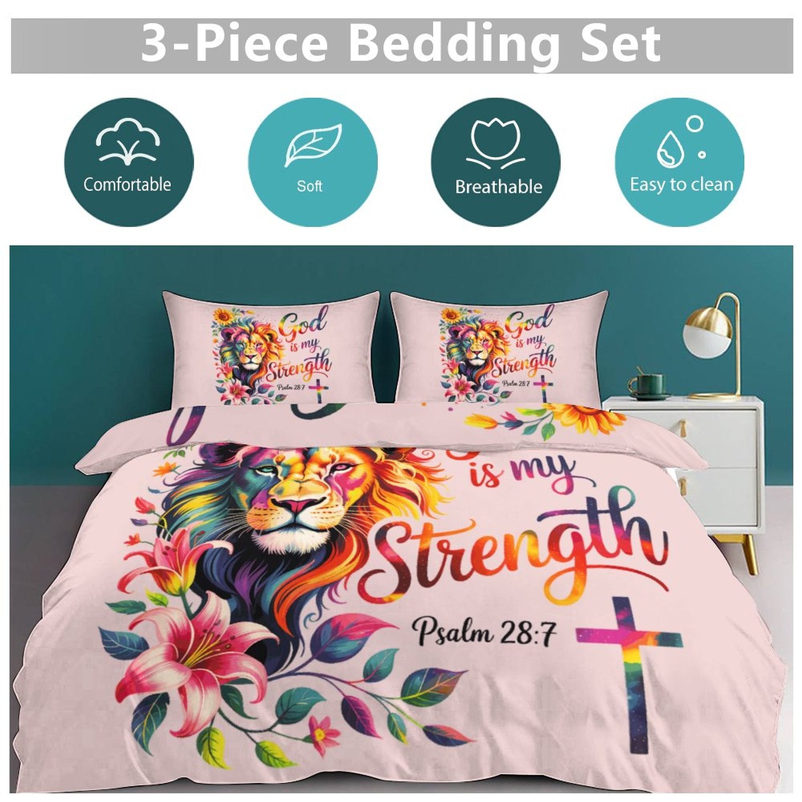 He Is My Strength 3 - PieceChristian Comforter Bedding Set - King - ClaimedbyGodDesigns