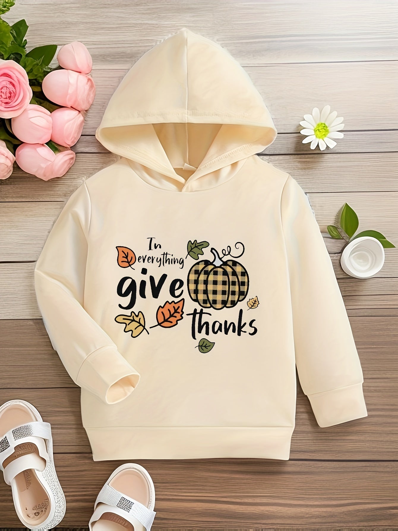 In Everything Give Thanks (thanksgiving themed) Youth Christian Pullover Hooded Sweatshirt claimedbygoddesigns