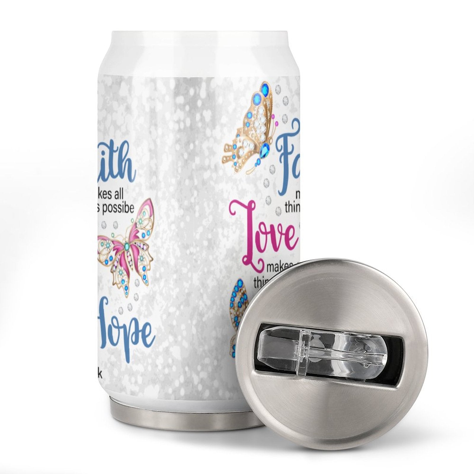 Faith Love Hope Unique Christian Stainless Steel Tumbler with Straw SALE-Personal Design