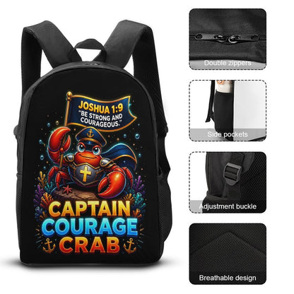 Captain Courage Crab Christian 3 PCS Bag Set (Backpack, Lunch Bag and Pencil Case) - ClaimedbyGodDesigns