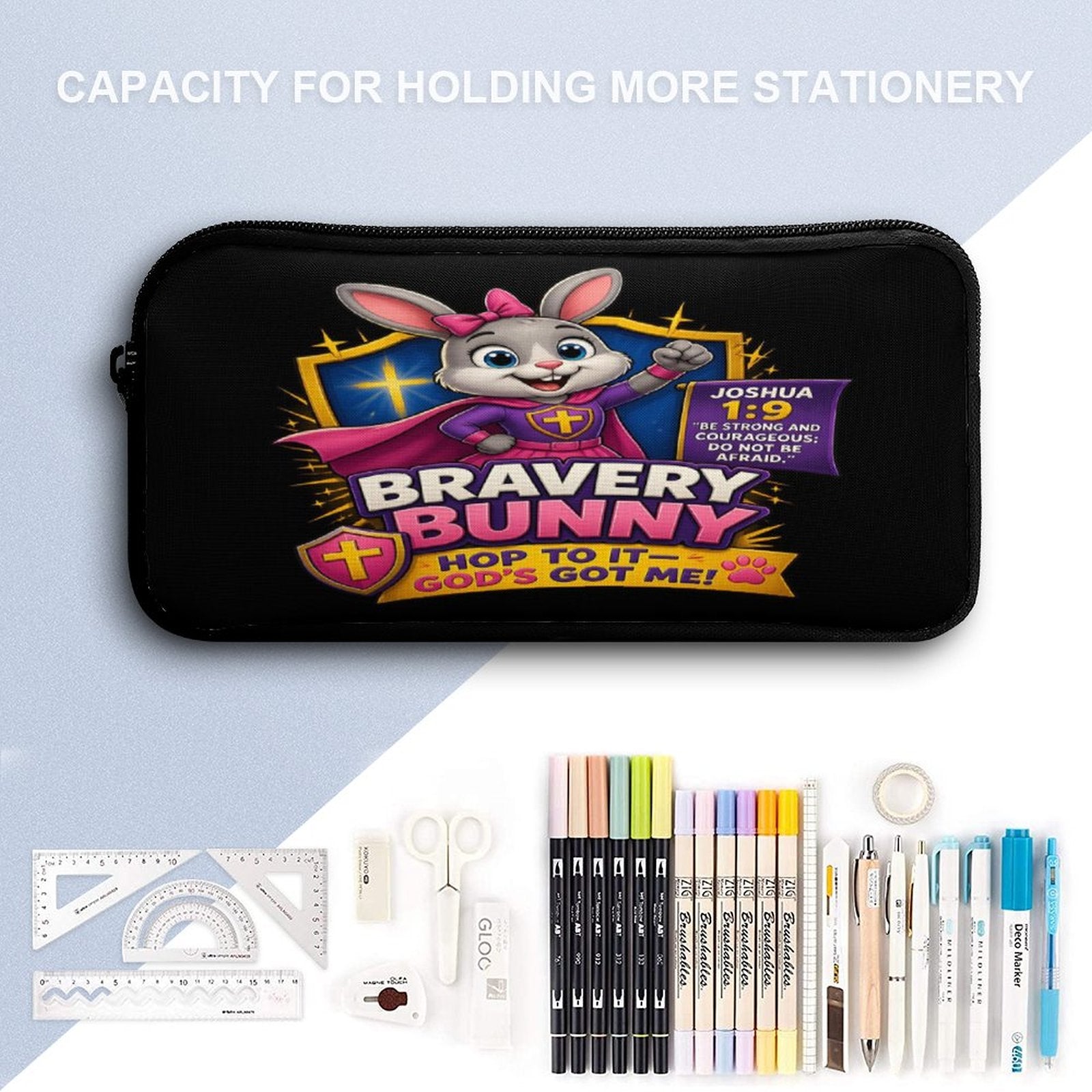 Bravery Bunny Christian 3 PCS Bag Set (Backpack, Lunch Bag and Pencil Case) - ClaimedbyGodDesigns