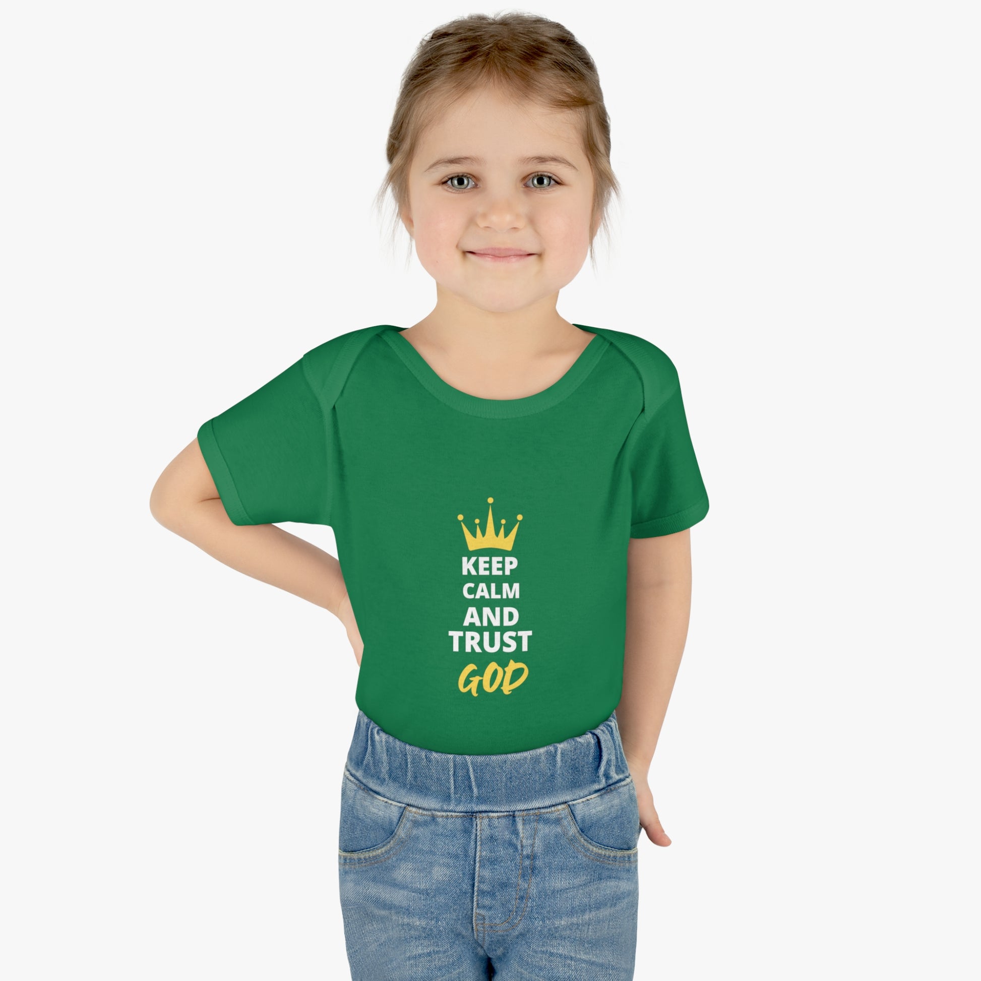 Keep Calm & Trust God Christian Baby Onesie Printify