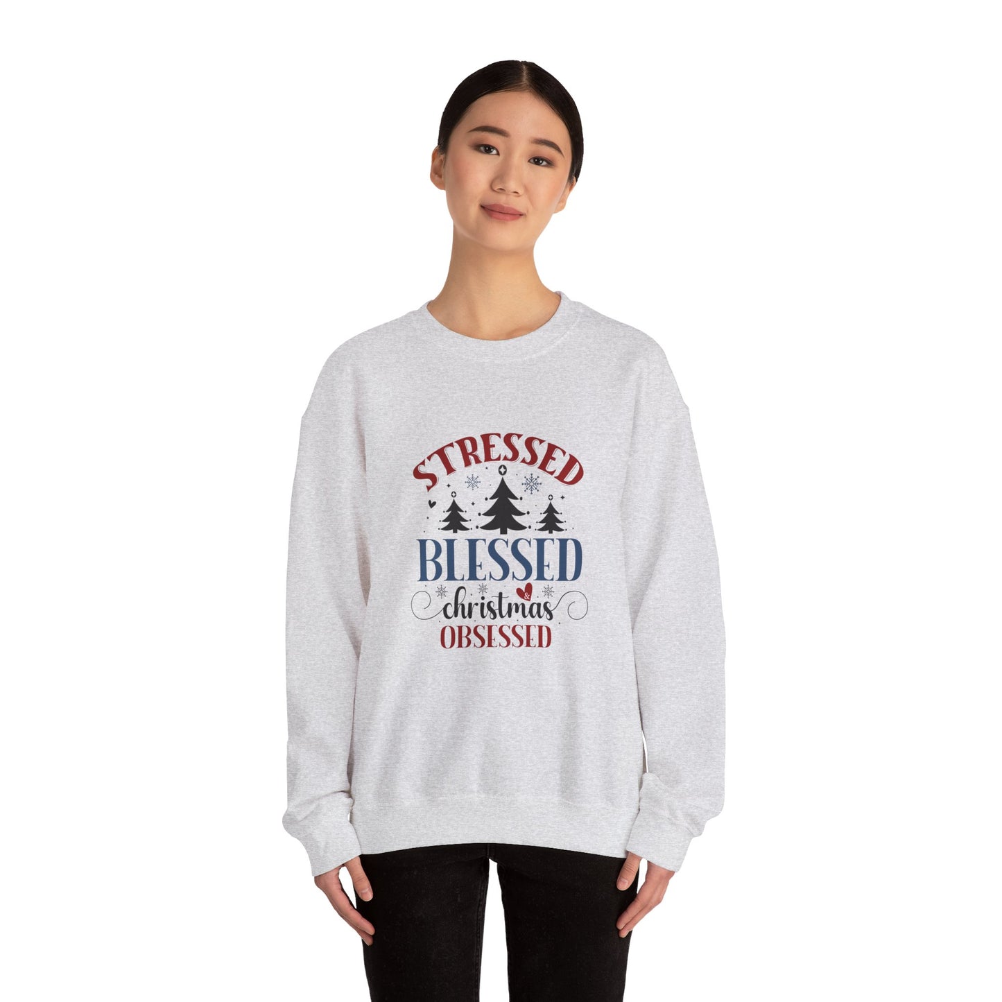 Stressed Blessed Christmas Obsessed Unisex Heavy Blend™ Crewneck Christian Sweatshirt