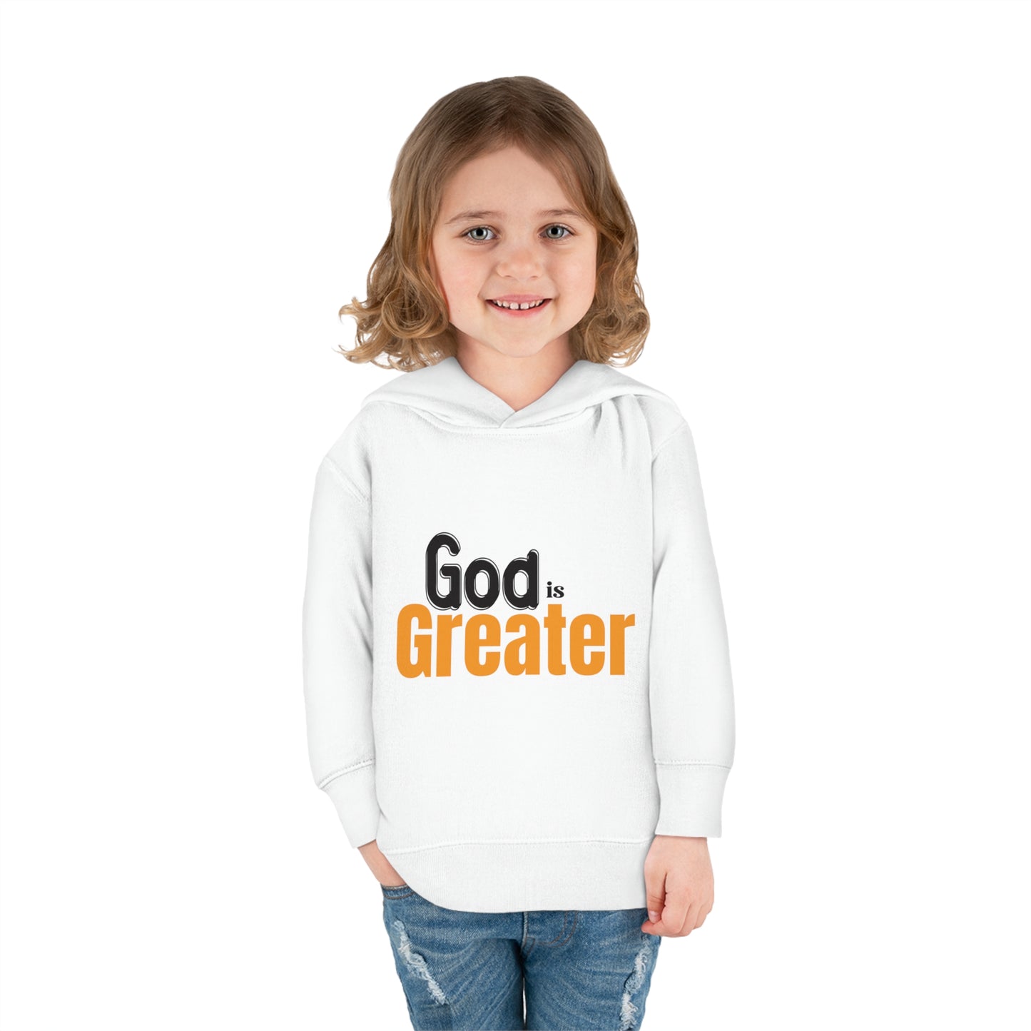 God Is Greater Christian Toddler Pullover Fleece Hoodie Printify