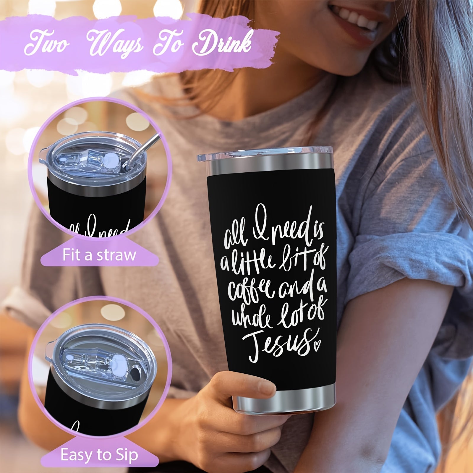 All I Need Is A Little Bit Of Coffee And A Whole Lot Of Jesus Insulated Stainless Steel Tumbler 20oz claimedbygoddesigns