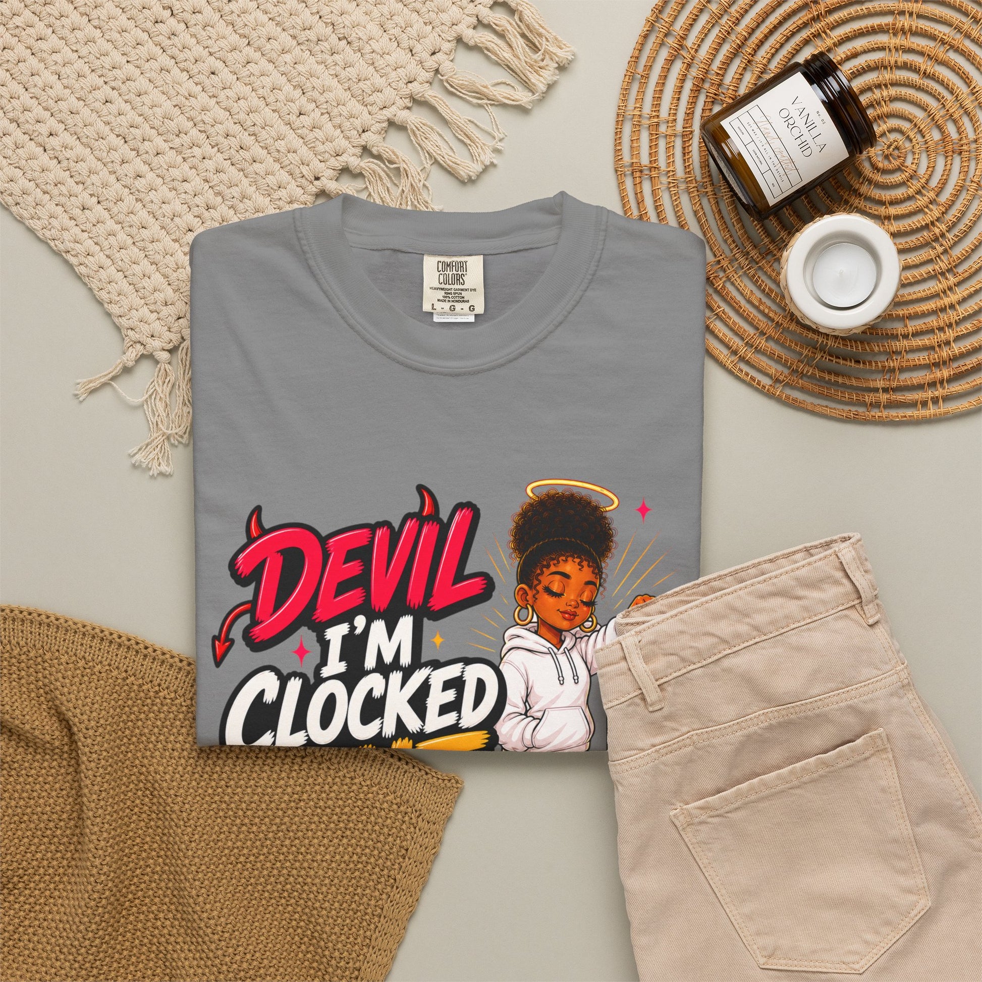 T-Shirt — "Devil I'm Clocked Out for Drama" Graphic Tee - ClaimedbyGodDesigns