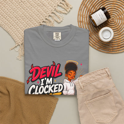 T-Shirt — "Devil I'm Clocked Out for Drama" Graphic Tee - ClaimedbyGodDesigns