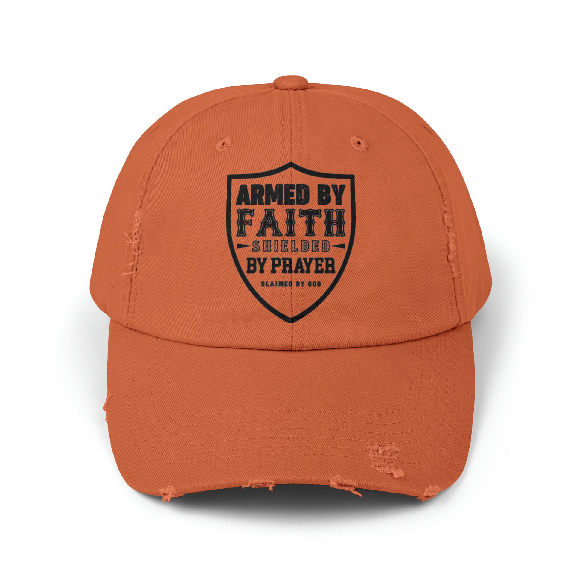 Armed By Faith Shielded By Prayer Unisex Christian Distressed Hat Printify