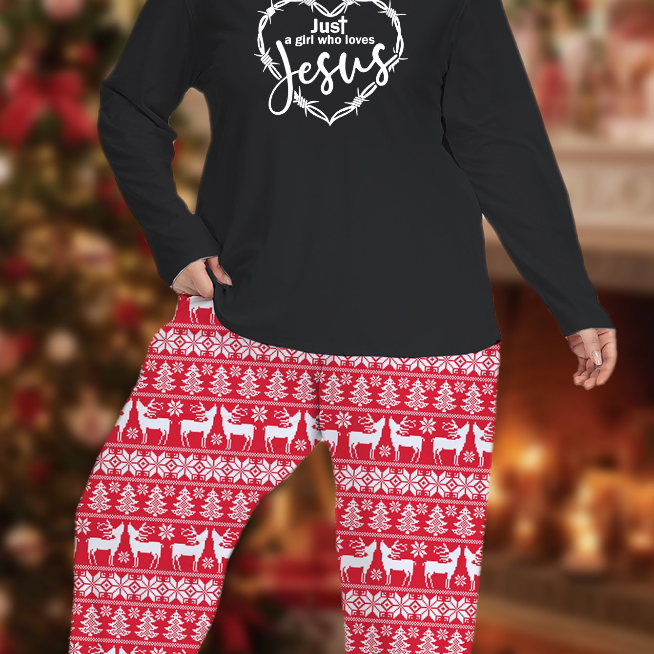 Just A Girl Who Loves Jesus Plus Size (Christmas Themed) Women's Christian Pajamas claimedbygoddesigns