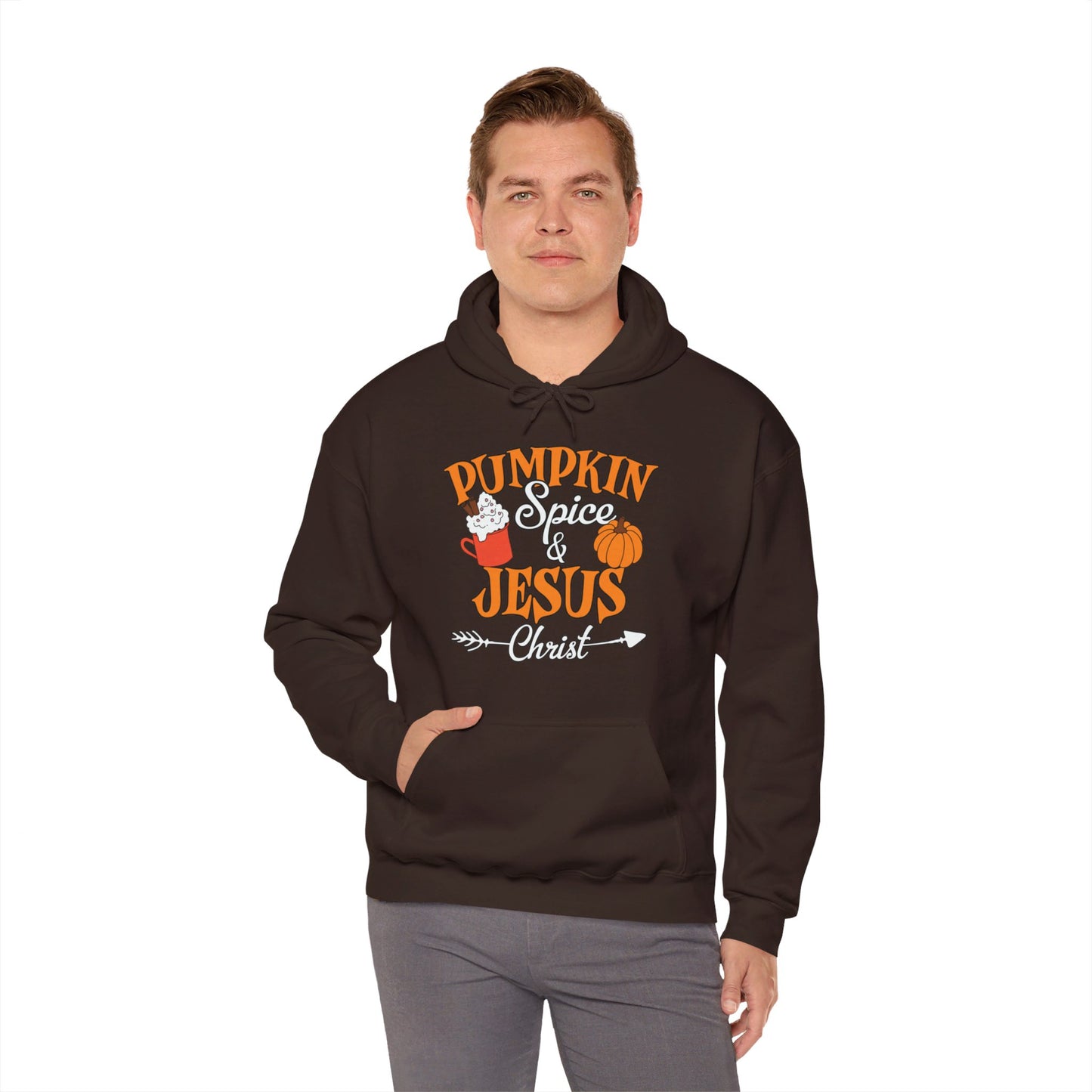 Pumpkin Spice And Jesus Christ Halloween Unisex Christian Pullover Hooded Sweatshirt