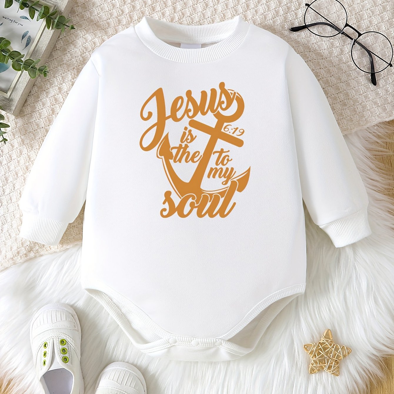 Jesus Is The Anchor To My Soul Long Sleeve Christian Baby Onesie claimedbygoddesigns